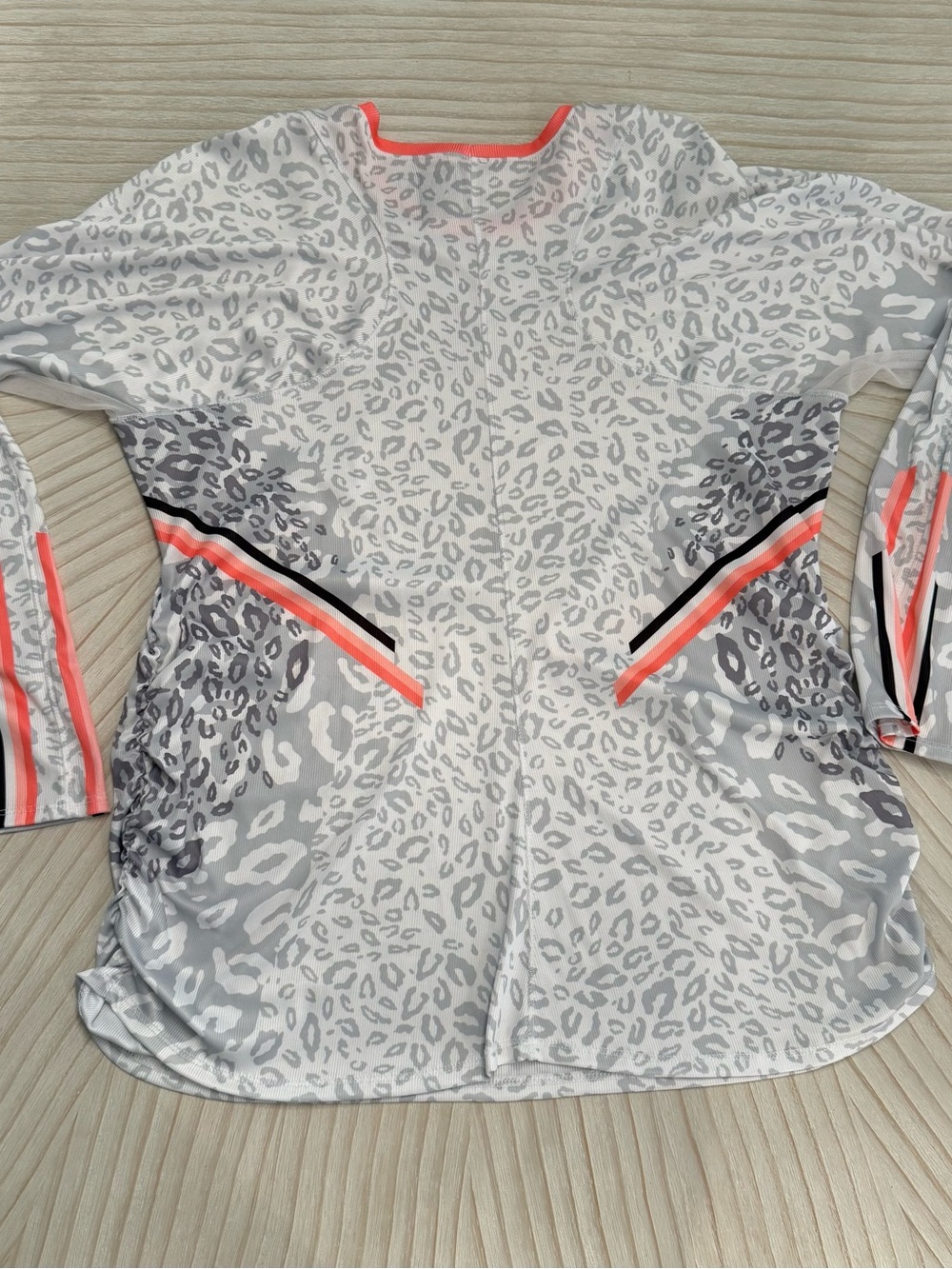 Lucky in Love White & Gray Leopard Print Long Sleeve Tee with Neon Coral Accents - Picture 2 of 6